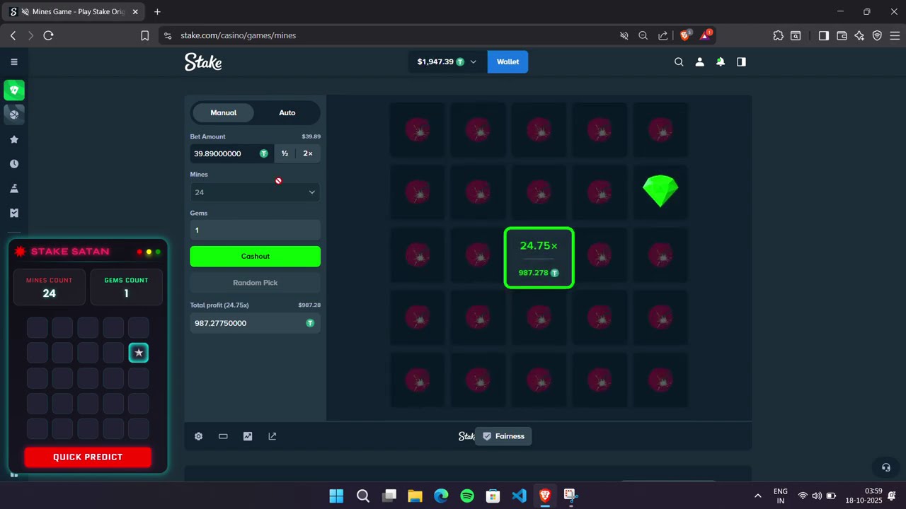 Stake Satan Mines Predictor 2025 | 100% Accurate Bot for Stake Mines Game | Live Profit Proof