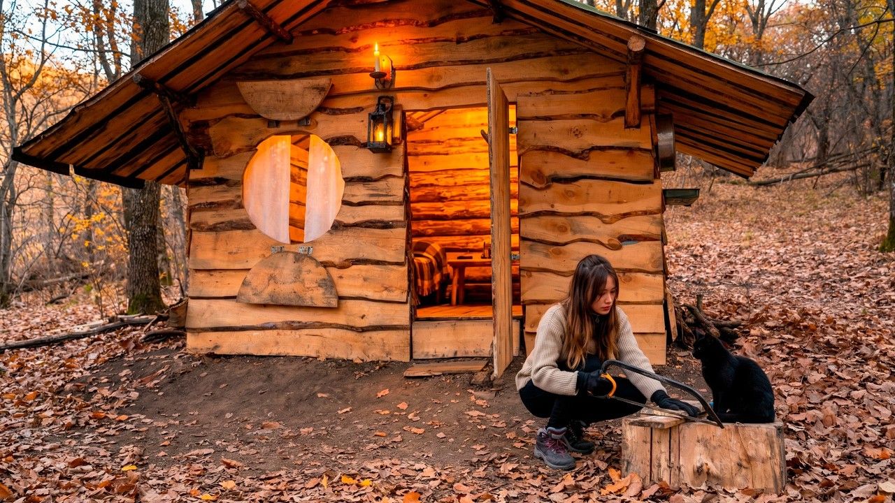 Quiet Cabin Life | Girl, Firewood and a Black Cat