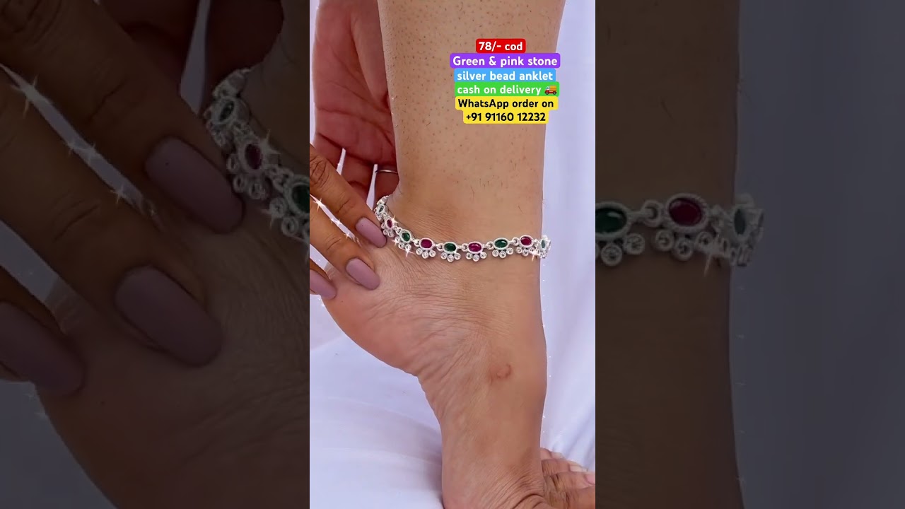 New beautiful designer silver green & pink stone anklet, with 67% discount on instant order 