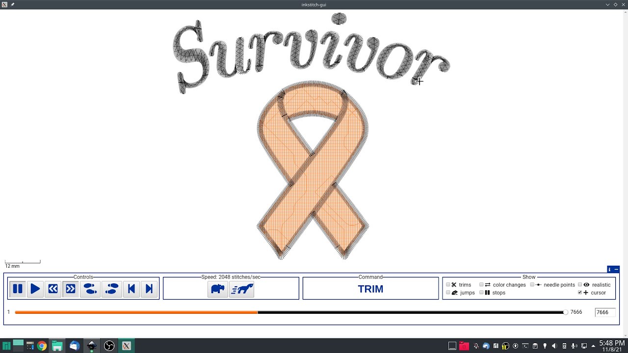 Inkstitch - Fixing the ribbon goof using inkstitch tool Cut Satin Column