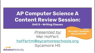 Famous AP Computer Science A Content Review Session #2 - Unit 5 (Writing Classes) Profile