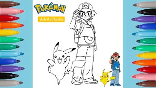 Pokemon Pikachu and Ash Coloring Page Pokemon
