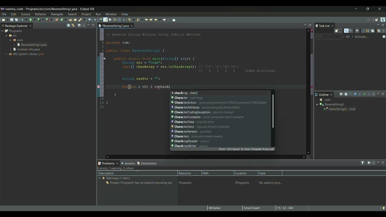 Reverse a string without using inbuilt methods in java tamil tutorial