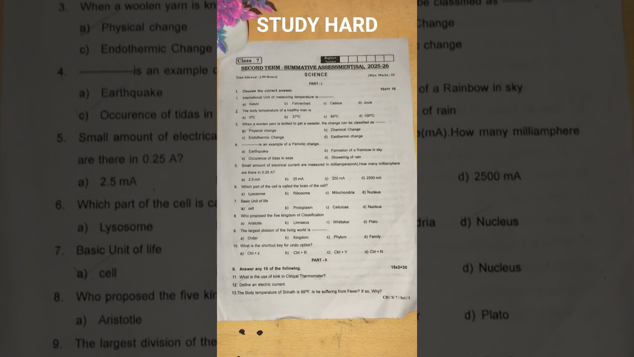 7TH standard second term question paper in SOCIAL Science in 2025-2026 
