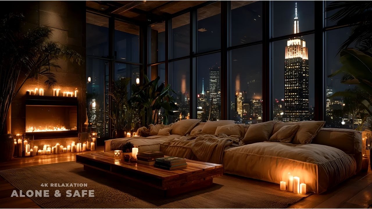 Warm Your Soul 🔥 Cozy NYC Fireplace Night with Felt Piano (Stress Relief)