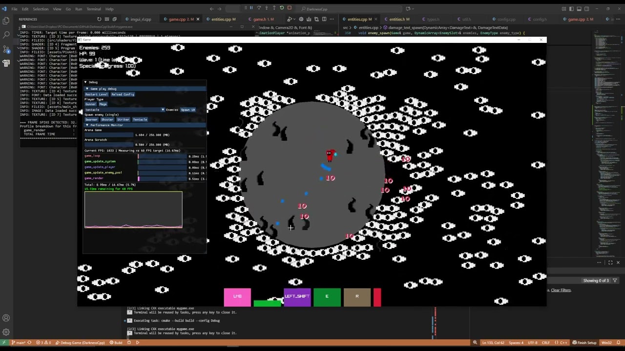 Swarm game (tentacle enemy, damage text) | 009