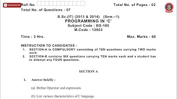 BSC IT 1ST SEM PROGRAMMING IN C MAY 2019 | PTU