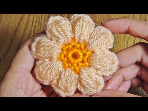 Crochet 8 Petals Puff Stitch Flower - Square Motif