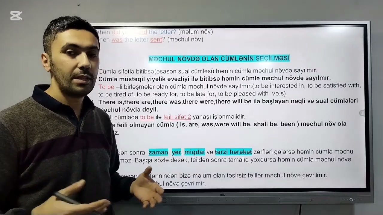 Choosing the Passive Voice in the sentences (Məchul növdə olan cümlələrin seçilməsi)