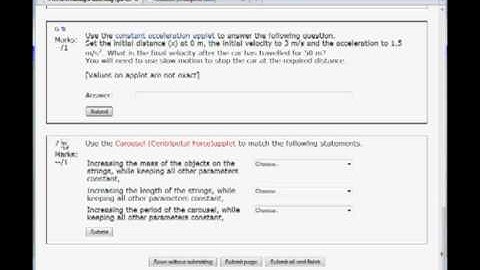 linking applets in moodle for physics motion questions