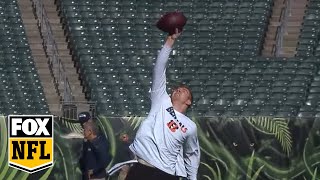 Andy Dalton channels his inner Odell Beckham Jr. in pre-game warm ups