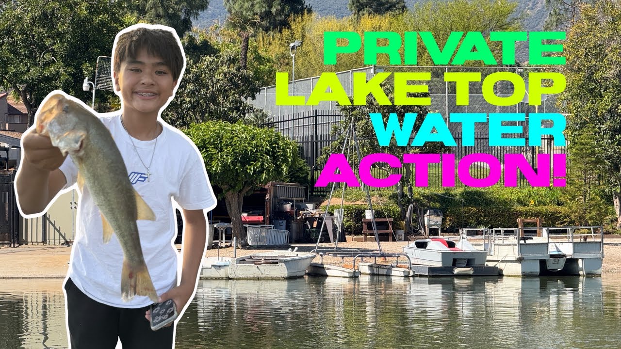 Noah catches a bass while messing around! Top water fishing at the private lake in May!
