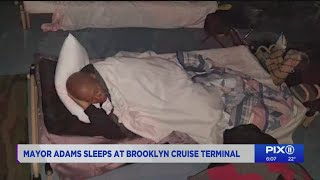 Mayor Adams spends night at Brooklyn migrant shelter