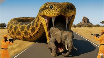 Giant Python Attacks Elephant on Highway 🐘😱 | Rescue Team’s Brave Mission Saves the Day