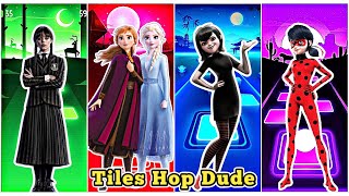 Wednesday Addams 🆚️ Elsa Frozen Anna Queen 🆚️ Mavis Dracula 🆚️ Miraculous Ladybug🎶Tiles Hop Edm Rush