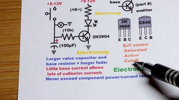 Fading LED using NPN bipolar junction transistor BJT and capacitor learning electronics lesson 0014
