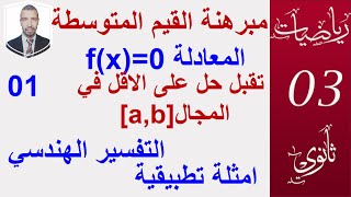 مبرهنة القيم المتوسطة1( التفسير الهندسي وامثلة تطبيقية ) 3 ثانوي :علوم ، تقني رياضي ، تسيير،رياضيات