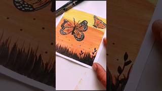 Beautiful Butterfly Sunset Painting 🦋🌅 | Easy Art#art#shorts #trending
