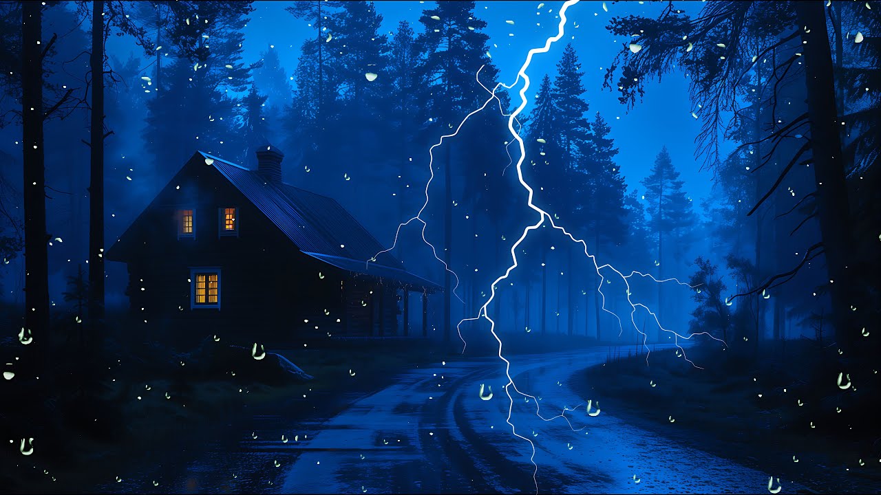 Deep Sleep and Stress Relief with Powerful Rain and Thunder in the Night Forest
