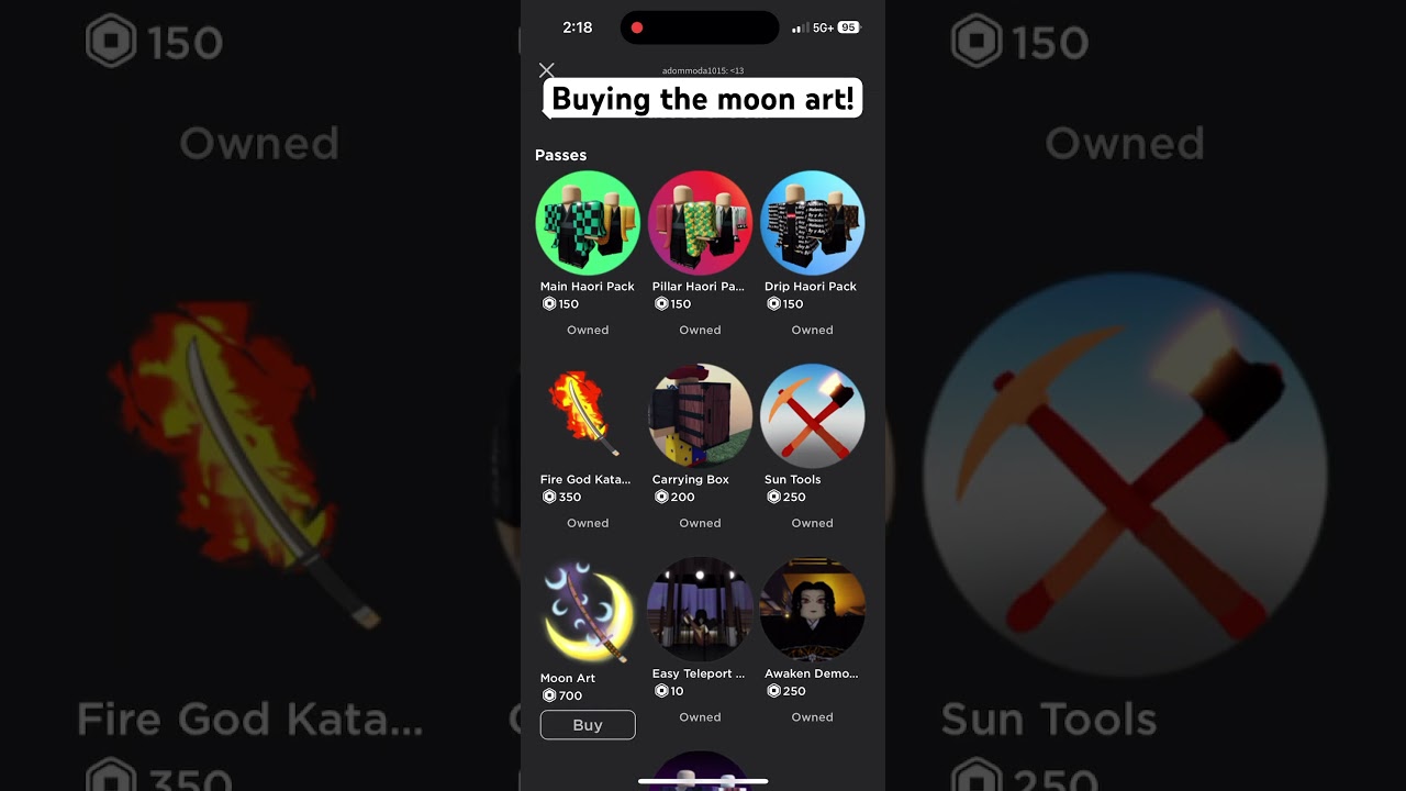 Buying the moon art from slayer tycoon! 