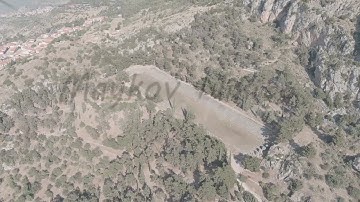 A-Log. Delphi, Greece. Delphi Antique Stadium. Ruins of the ancient city of Delphi. Sunny weather in