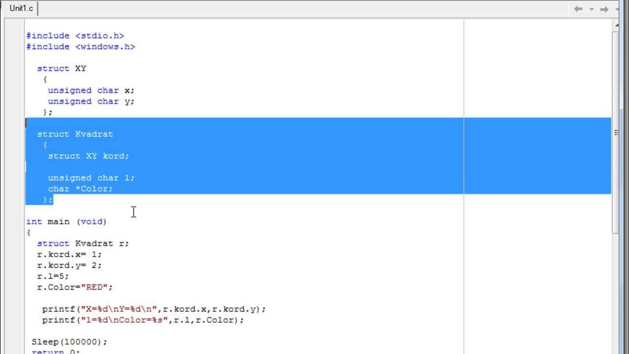 Создание структуры c