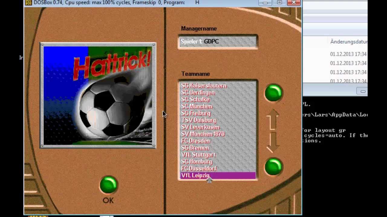 GDPC Hattrick! auf Windows XP + Vista + 7 + 8 spielen mit DOSBox / Fussballmanager