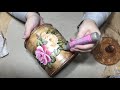 DIY- Lata Luxo Decorada com  Decoupage 2D / Pintura efeito Madeira /Tampa criativa com relevo