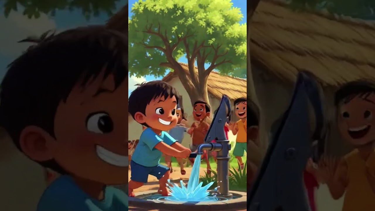 A responsible young child turning off a water tap,