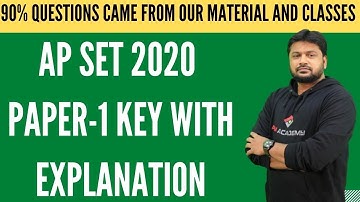 AP SET 2020 Paper-1 KEY with Explanation (Exam held on 20th Dec) #apset2020paper1key