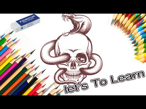 How to draw snake around skull by pencil step by step. Let's To Learn