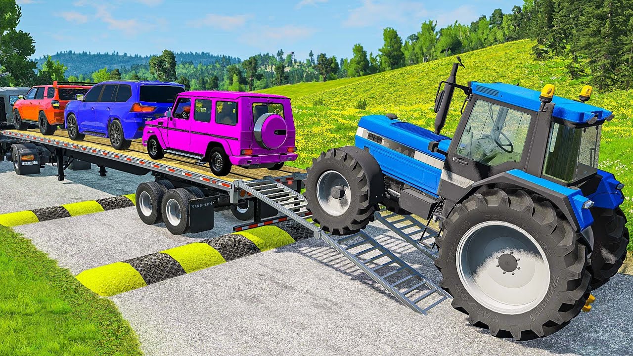 Flatbed Truck Mcqueen #59 | Transportation with Truck - Pothole vs Car - Beamng.Drive