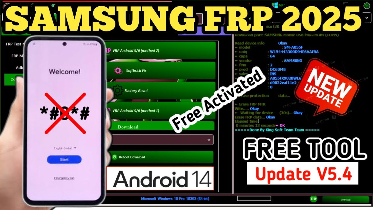 Samsung FRP Bypass 2025 One Clik New Tool || KING SOFT Team Tool V 5.4 FREE Activated