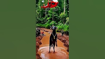 Helicopter Rescue Helicopter saves buffalo stuck! #shorts #viralvideo #rescue #buffalo #helicopter
