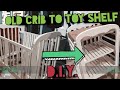 Diy  converting old wooden crib to toy shelf