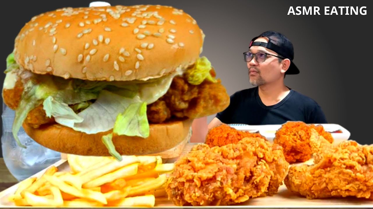 ASMR EATING KFC,CRISPY CHICKEN BURGER,FRIED CHICKEN,EATING SOUNDS YouTube