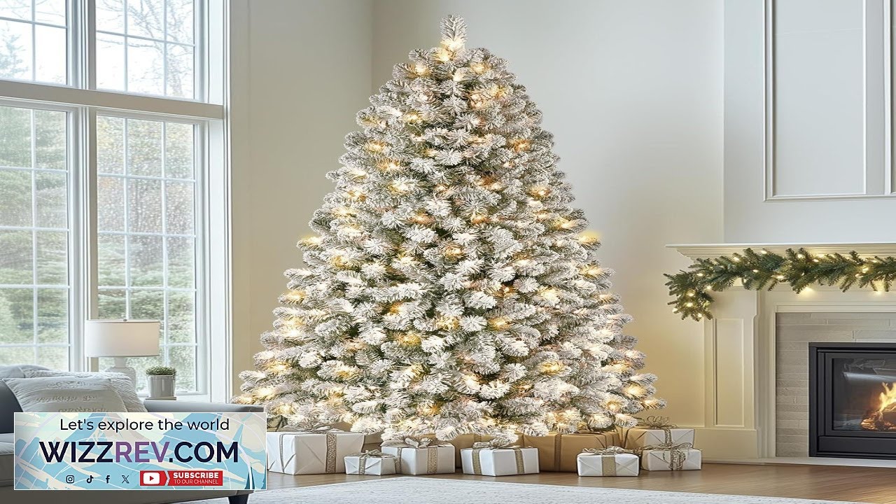 SHareconn 7.5ft Prelit Snow Flocked Artificial Holiday Christmas Tree with 350 Warm