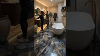 Luxury Bathroom Epoxy Floor Transformation | From Concrete to Marble Magic #polishedplaster