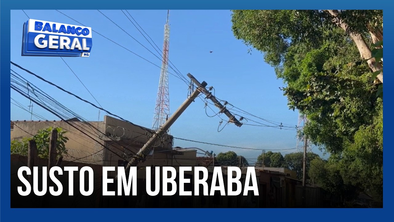 Galhos atingem rede elétrica, partem poste ao meio e deixam 132 moradores sem energia em Uberaba