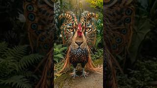 Leopard eyes. Peacock wings. Rooster attitude#AIArt #FacebookReels #LeopardRooster #MythicalCreature