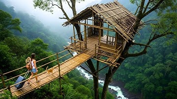 200 Days Survival Alone - CEO leaves City to Forest and build A Bamboo Tree House for Shelter