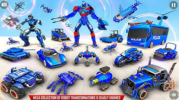 Flying Police Bus Robot: Lion Robot Car Game 2023 - Android iOS Gameplay