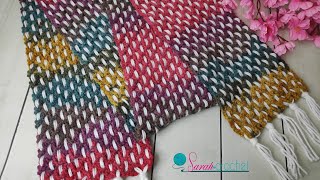 كروشيه سكارف مستطيل شال كوفيه بشكل جديد غرزه سهله جدا - Simple easy crochet scarf (English subtitle)