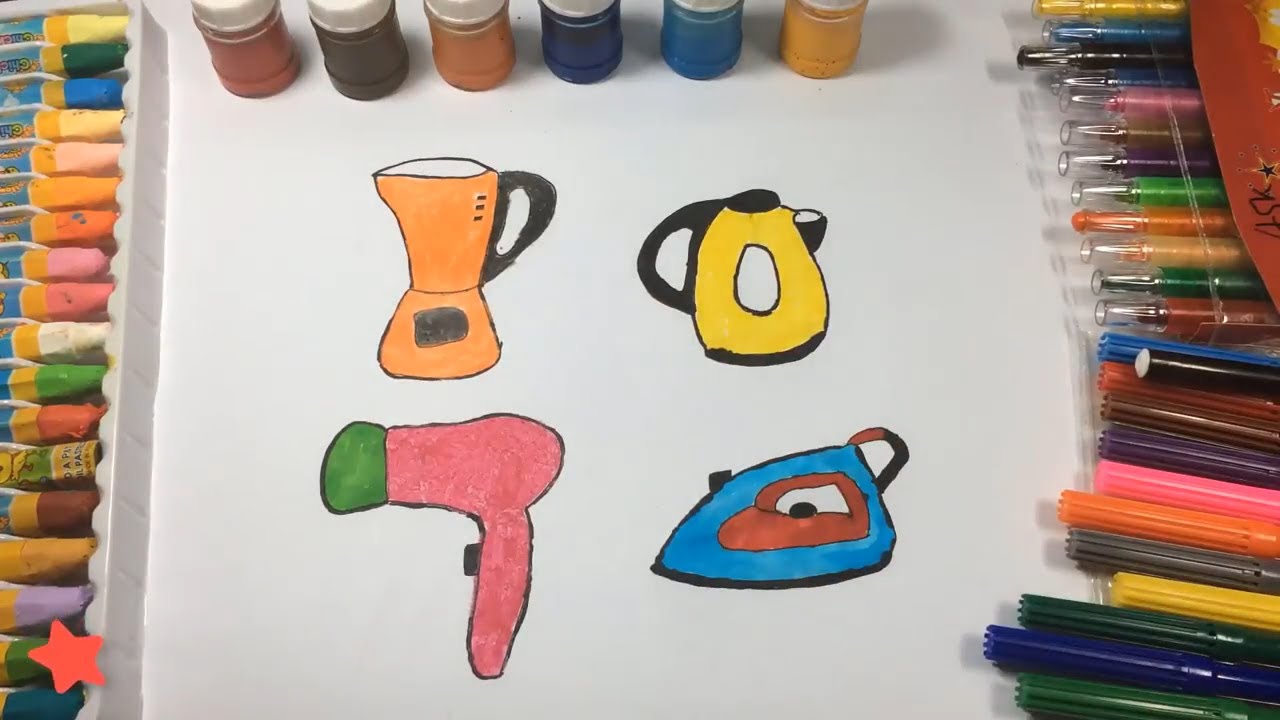 How to Drawing Household Appliances Draw a Iron flat, Blender