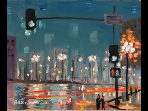 Oil Painting and Embellishing an 8x10 Impressionistic Night Rain Cityscape