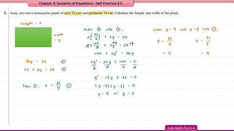 Add Math Form 4 - Chapter 3: Systems of Equations - Self Practice 3.5