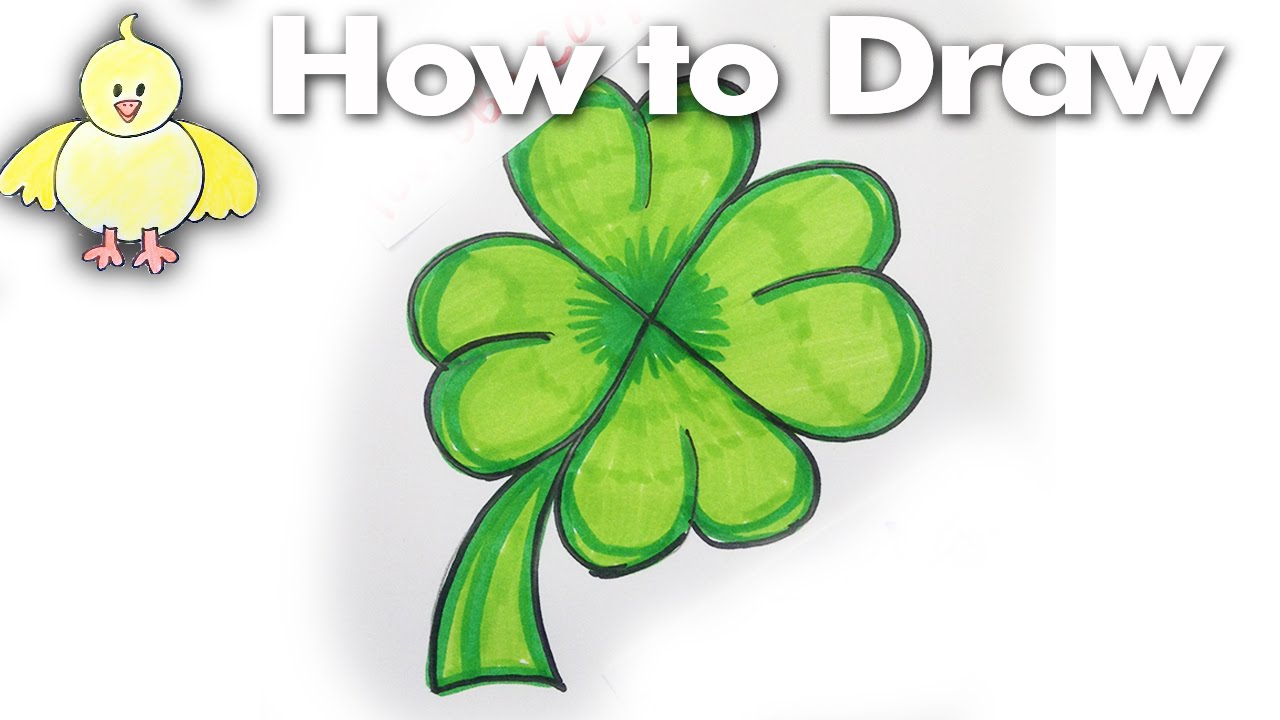 How to Draw a Cartoon Shamrock | 4-Leaf Clover Step by Step Drawing