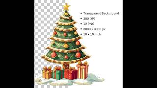 Vintage Christmas Tree Clipart, 12 PNG File 300 DPI Christmas Tree Bundle For Commercial Use #etsy
