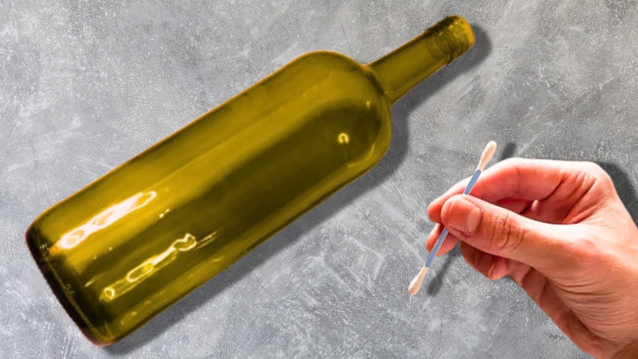 IDEIA com GARRAFA DE VIDRO E COTONETE/ PINTURA DECORATIVA/ DIY FÁCIL