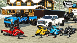 SNOWMOBILING TRIP WITH "THE BOYS!" (LIFTED TRUCKS + RZR) | FS22